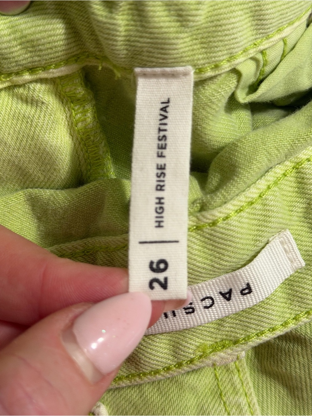 PacSun High Rise Festival Lime Green Frayed Hem Denim Shorts - Picture 8 of 9